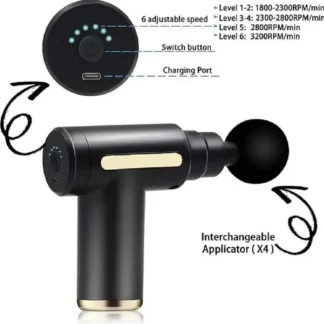 Mini Rechargeable Massage Gun Black 6 Speeds 4 Attachments