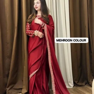 Maroon Shamoz Silk Saree Set for Women
