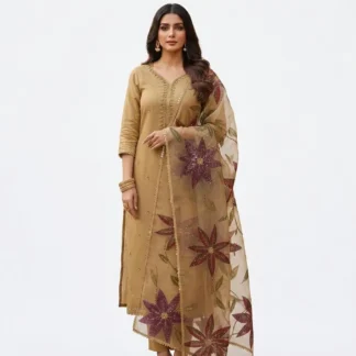 Premium Handmade Organza 3 Piece Suit with Heavy Stone & Beads Work