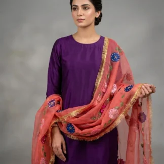 3 Piece Silk Party Wear Suit with Hand Painted Dupatta