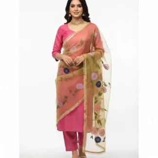 3 Piece Silk Party Wear Suit with Hand Painted Dupatta