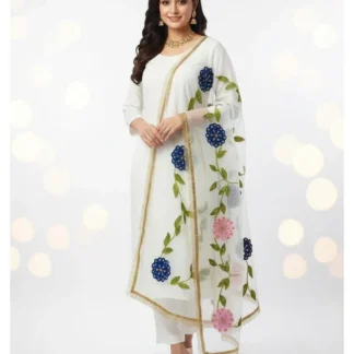 3 Piece Silk Embroidered Party Wear Suit with Hand Painted Dupatta