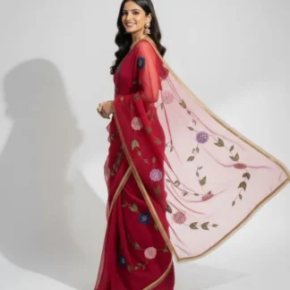 3 Piece Silk Party Wear Suit with Hand Painted Dupatta