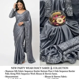 Shamoze Silk Saree with Sequence Border & Sleeves
