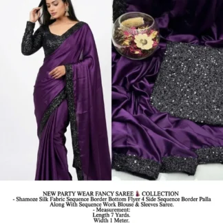 Shamoze Silk Sequence Border Saree Set Purple