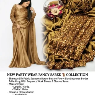 Shamoze Silk Sequence Saree Party Wear Gold Gold