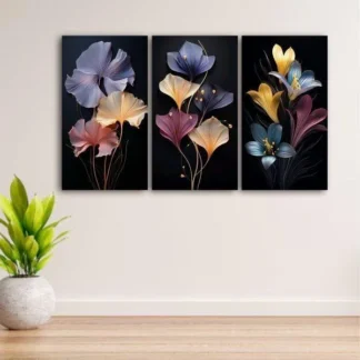 Modern Flower Wall Art Set of 3 Canvas Frames