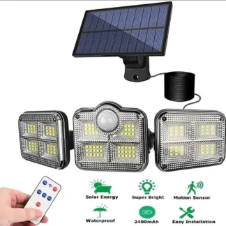 Solar Motion Sensor LED Lamp Black 2400mAh