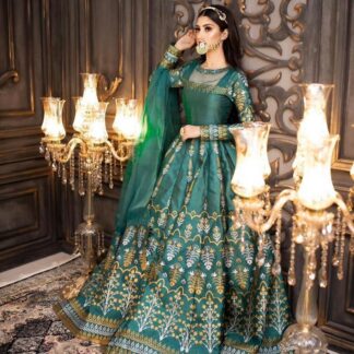 Emerald Green Katan Silk 3-Piece Wedding Set with Gold Embroidery