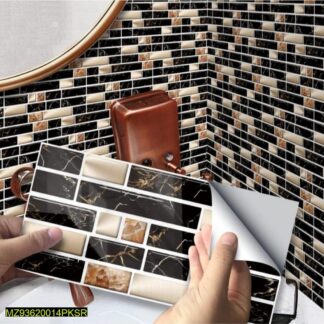 Self-Adhesive Marble Wall Stickers Black Gold 100pcs